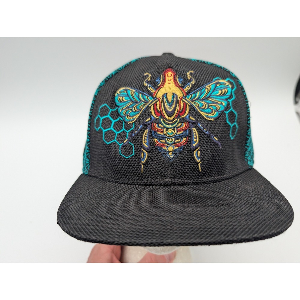 Grassroots California Bee Embroidered Fitted Hat Black Teal 7 5/8 Limited Ed